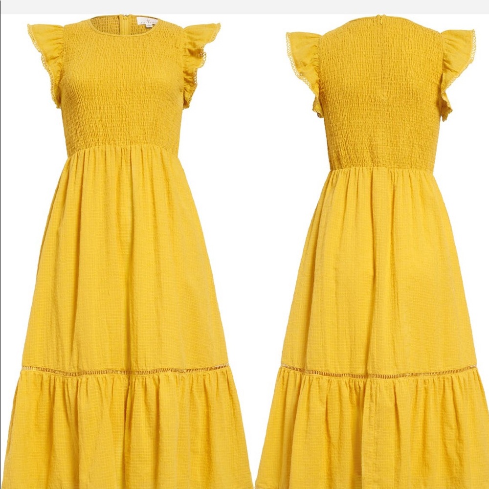 Lost + Wander daffodil smocked midi dress